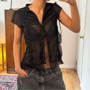 Vintage Tramp sheer ruffle blouse (Y2K)